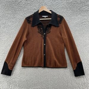 Caamano Sweater Womens Medium Brown Black Alpaca Button Up Cardigan Peru